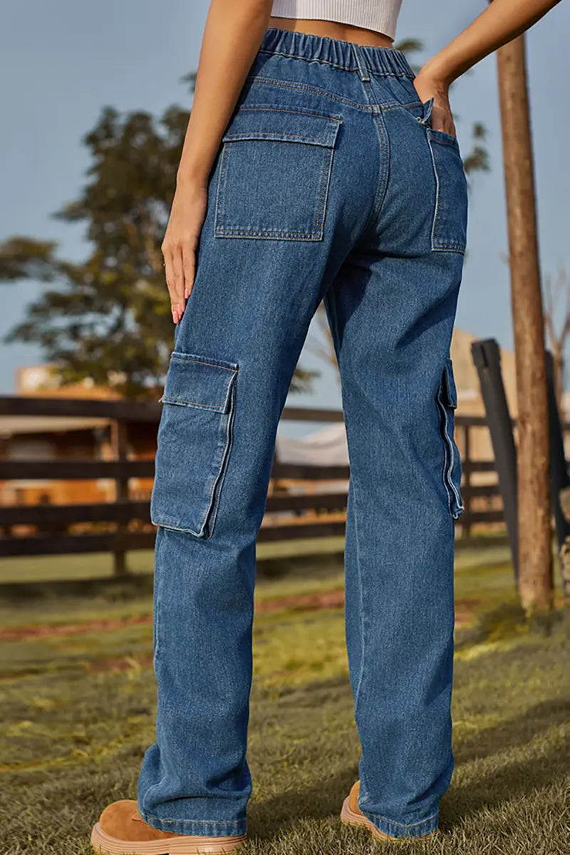 Retro Utility Denim Cargo Pants