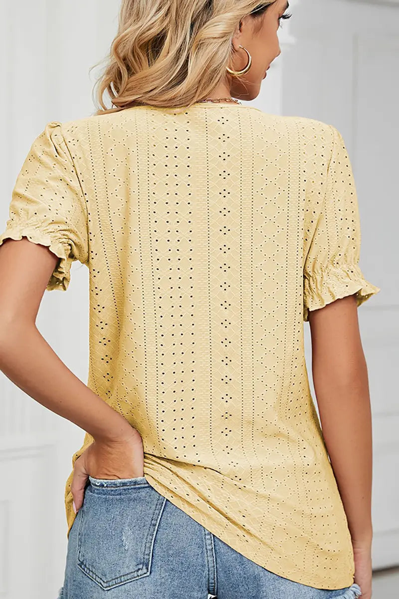 Zomer Effen Crew-Neck Top met Prinsessenhals en Mouwen
