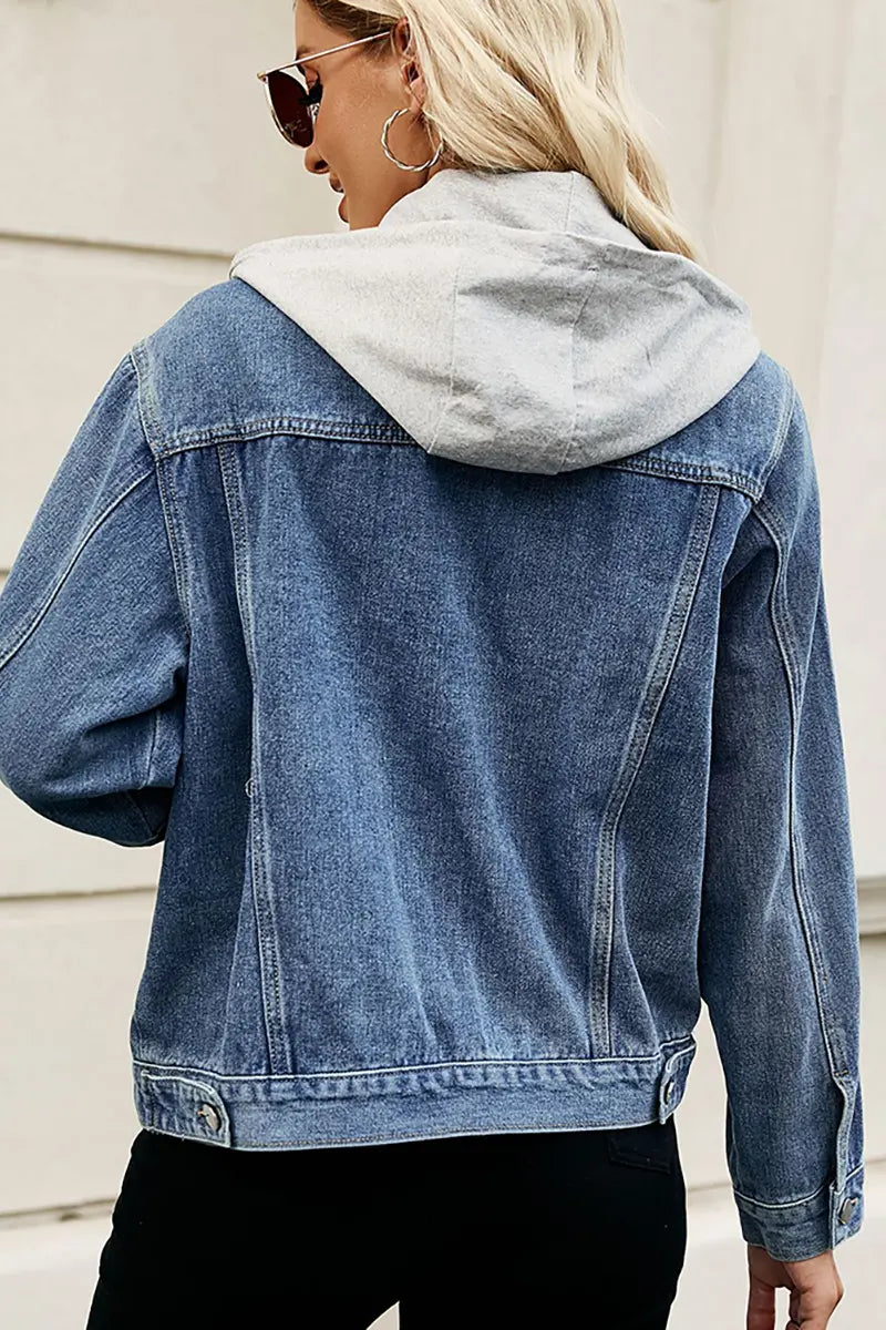Slim-Fit Gewassen Denim Jas met Capuchon