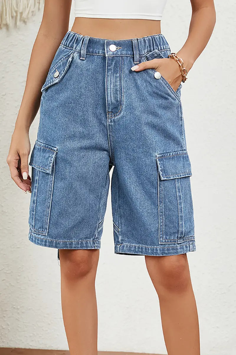 Gewassen utility denim shorts