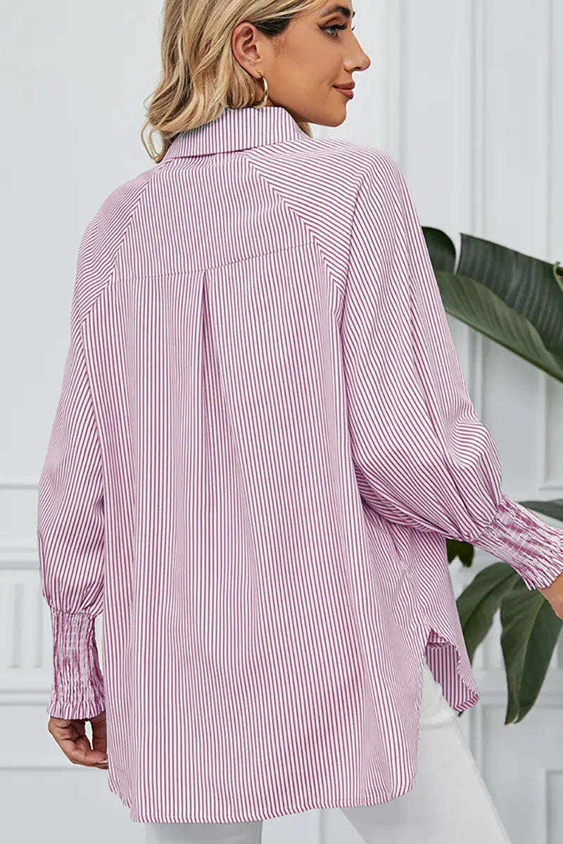 Loose-Fit Pleated Cuff Striped Shirt