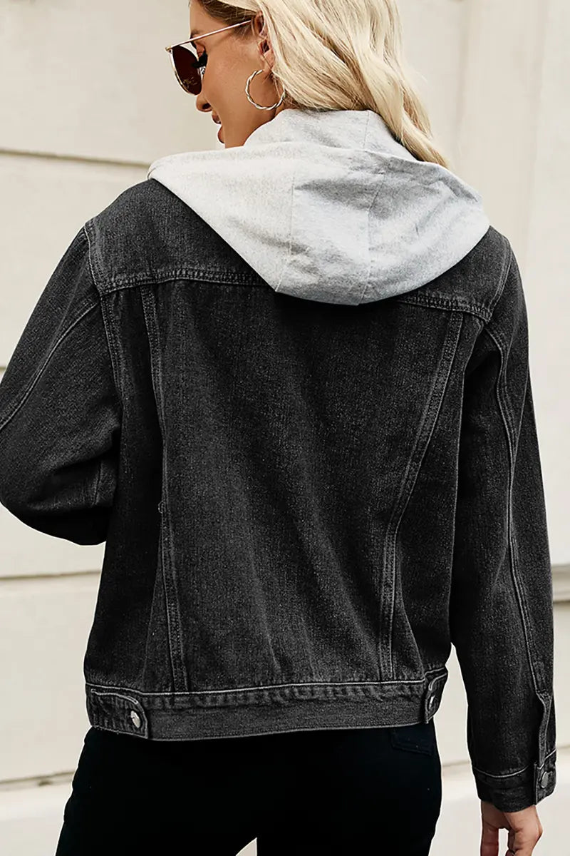 Slim-Fit Gewassen Denim Jas met Capuchon