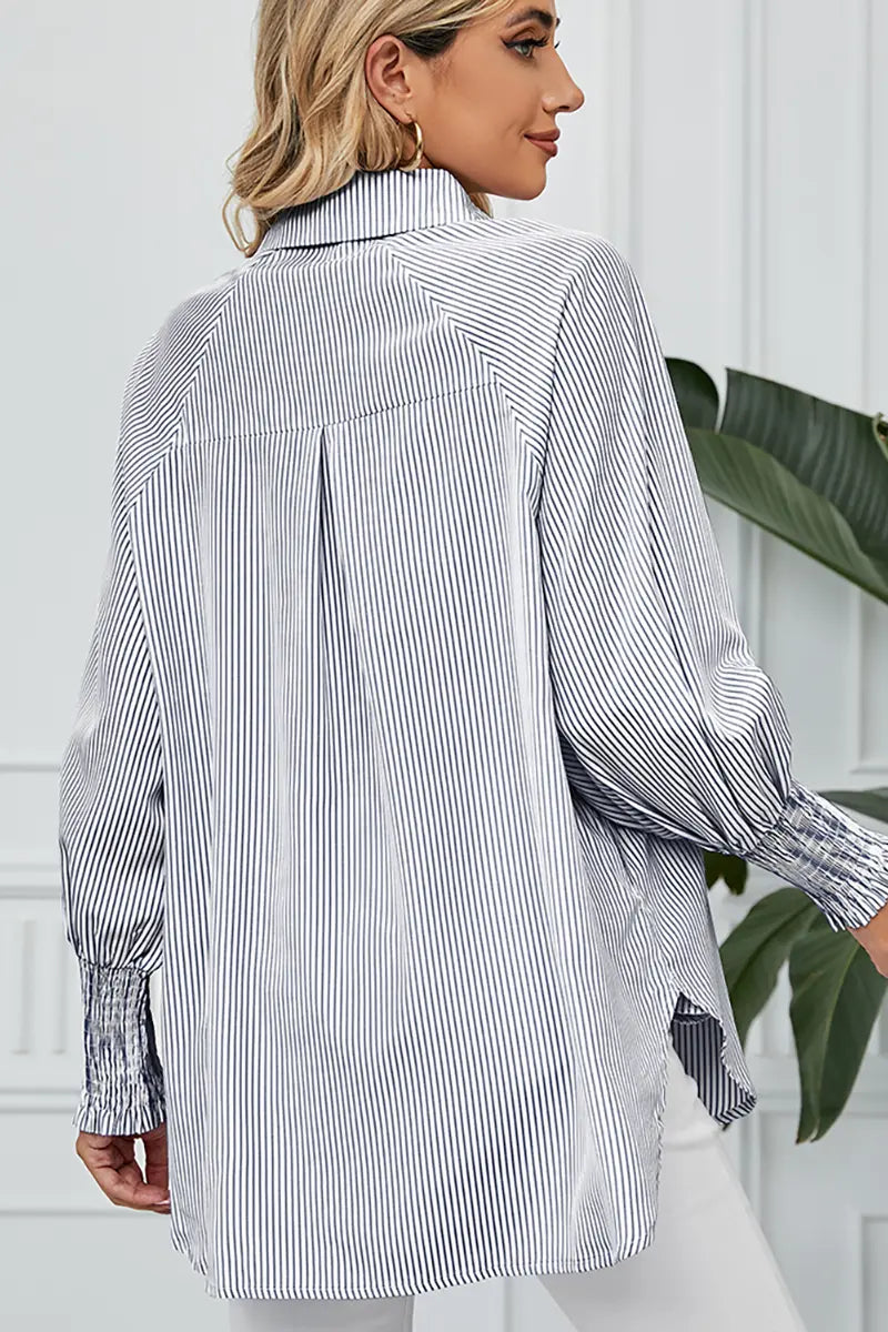 Loose-Fit Pleated Cuff Striped Shirt