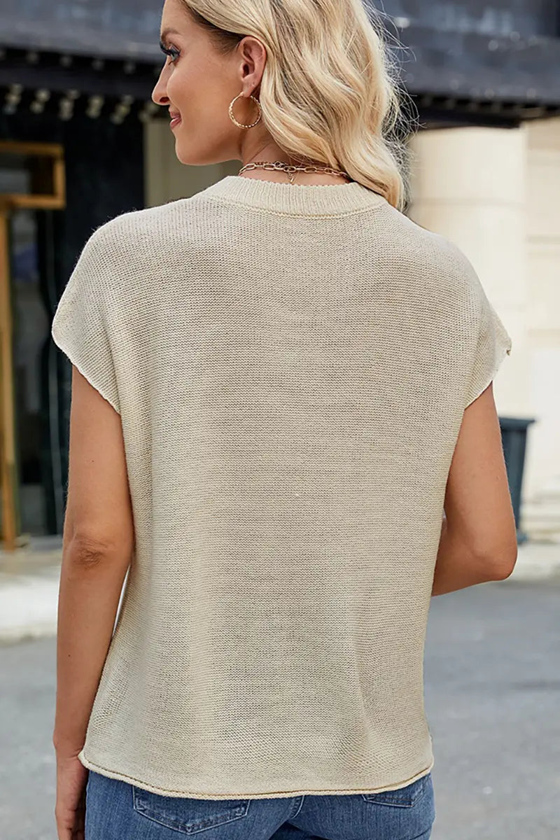 Ronde hals korte mouw gebreide sweater-vest
