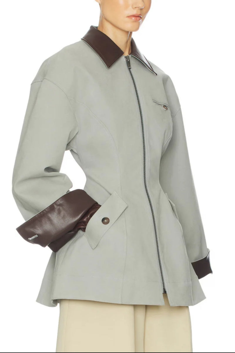 Light Grey Oversized Cropped PU Jacket