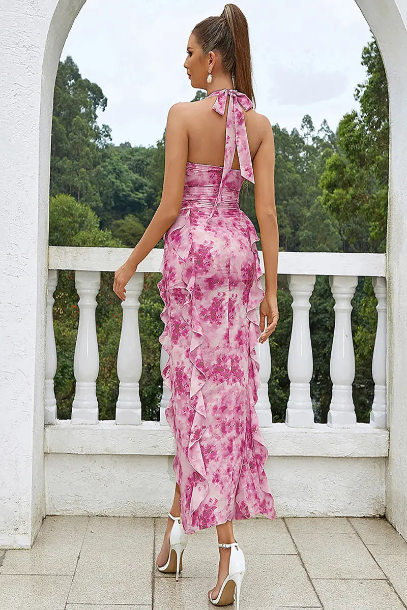 Sexy Halter Ruffle Bodycon Dress