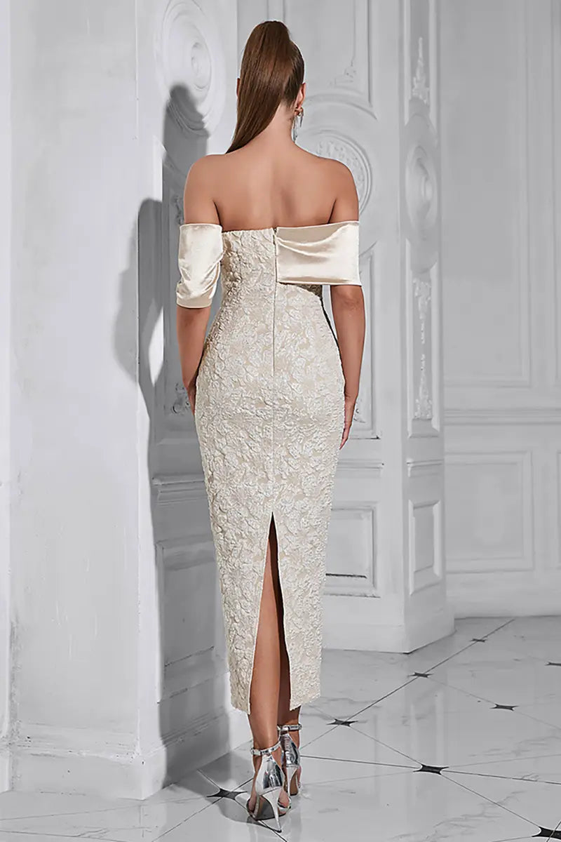 Bandeau Avondjurk met Jacquard en Rugsplit