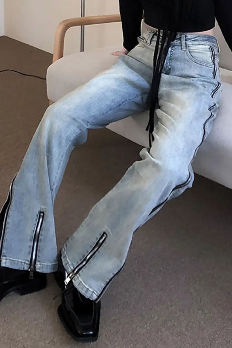 Streetwear Flare Rits Jeans