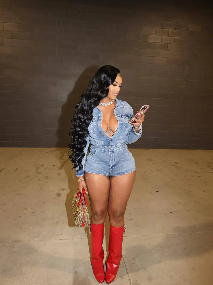 Lente Denim Jumpsuit Shorts
