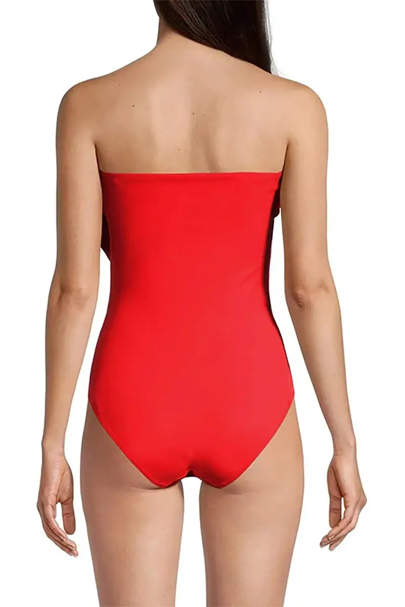 Strapless Floral Accent One-Piece Swimsuit Set