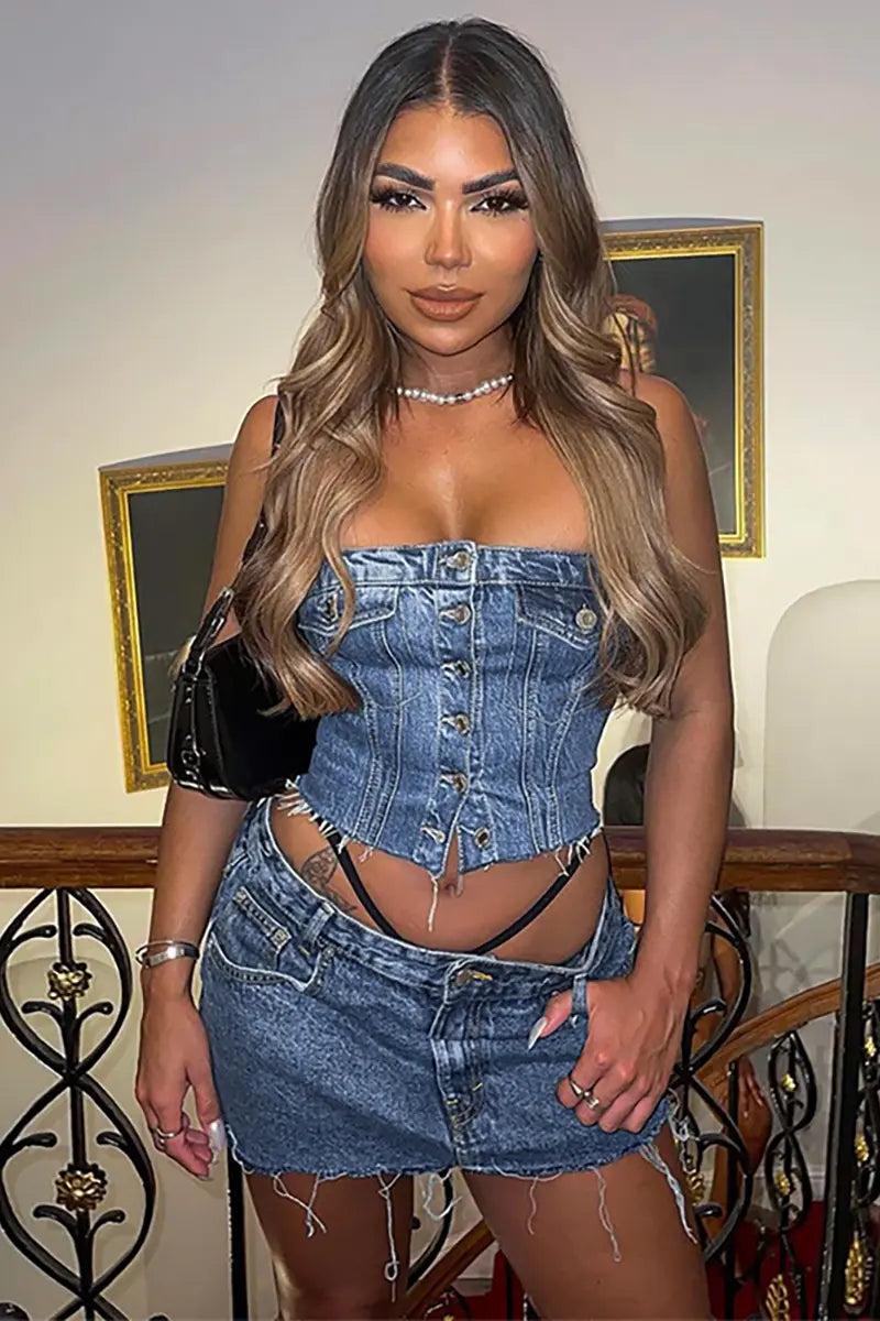 Trendy denim top met knopen
