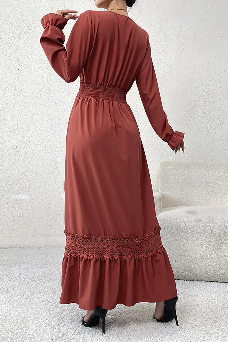 Elegant Vintage Lace V-neck Dress