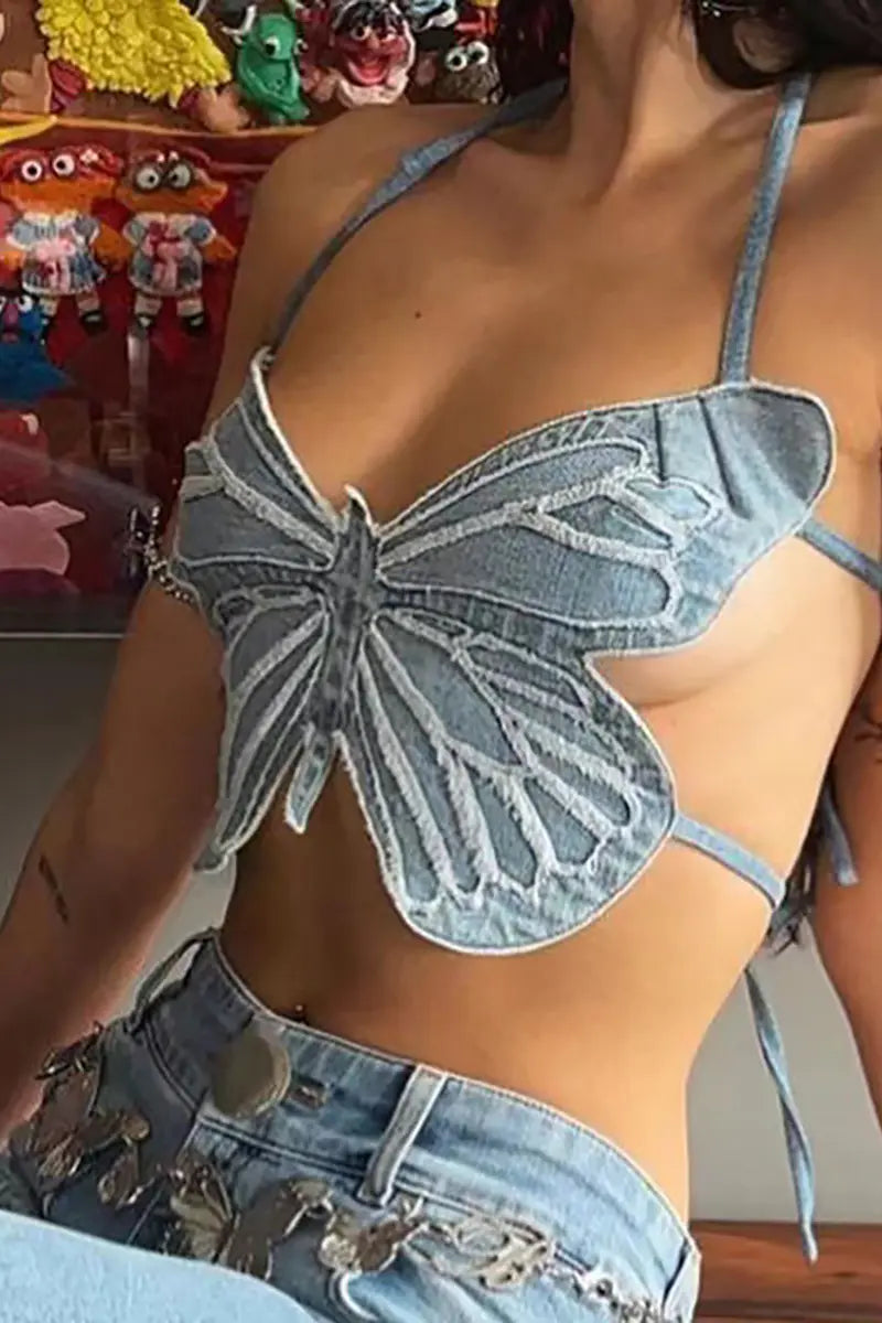 Butterfly Halter Crop Top