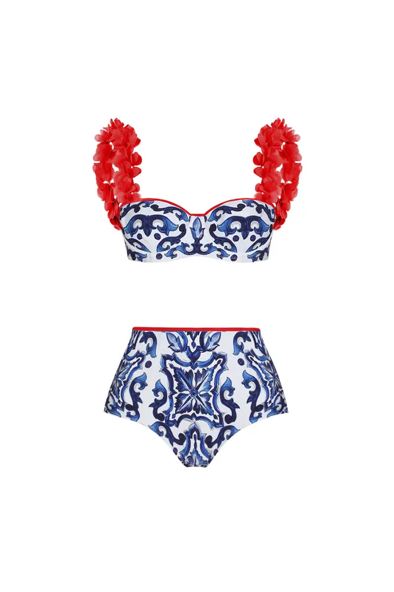 Reversible Contrast Bikini with Appliqué