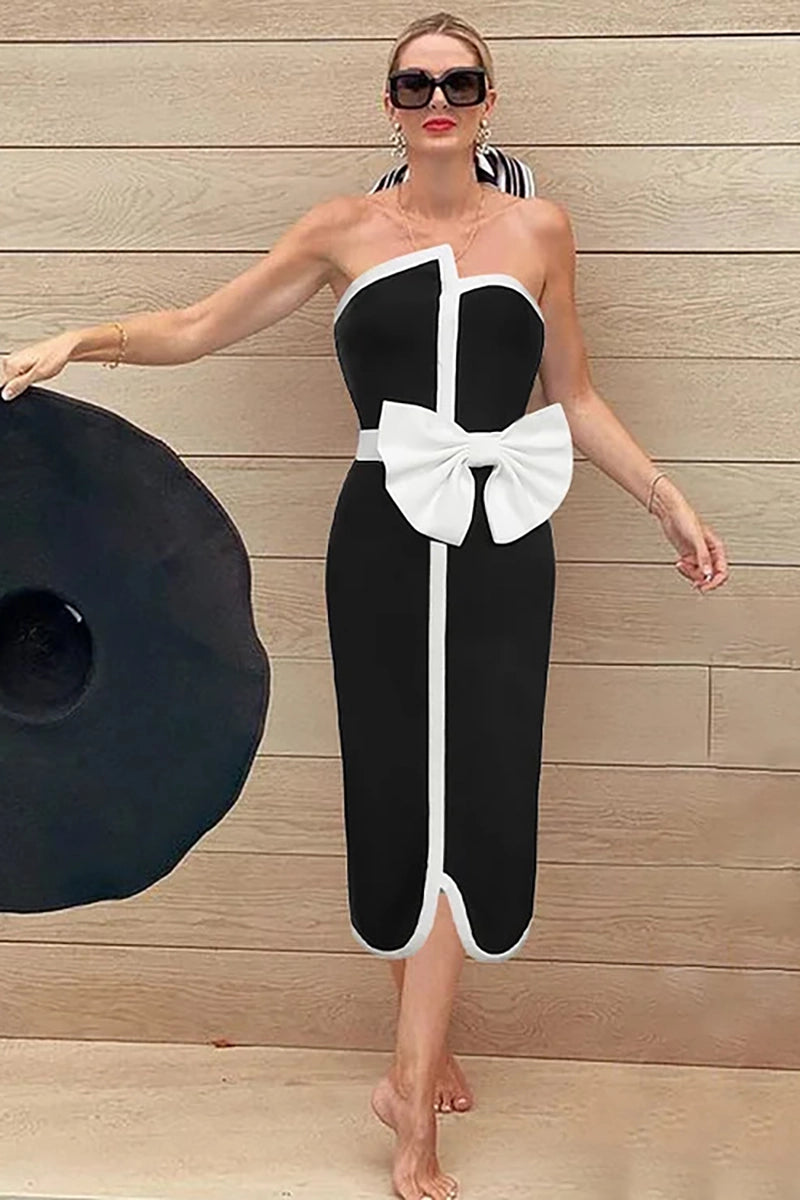 Bandeau badpak met kleurvlakken en strik