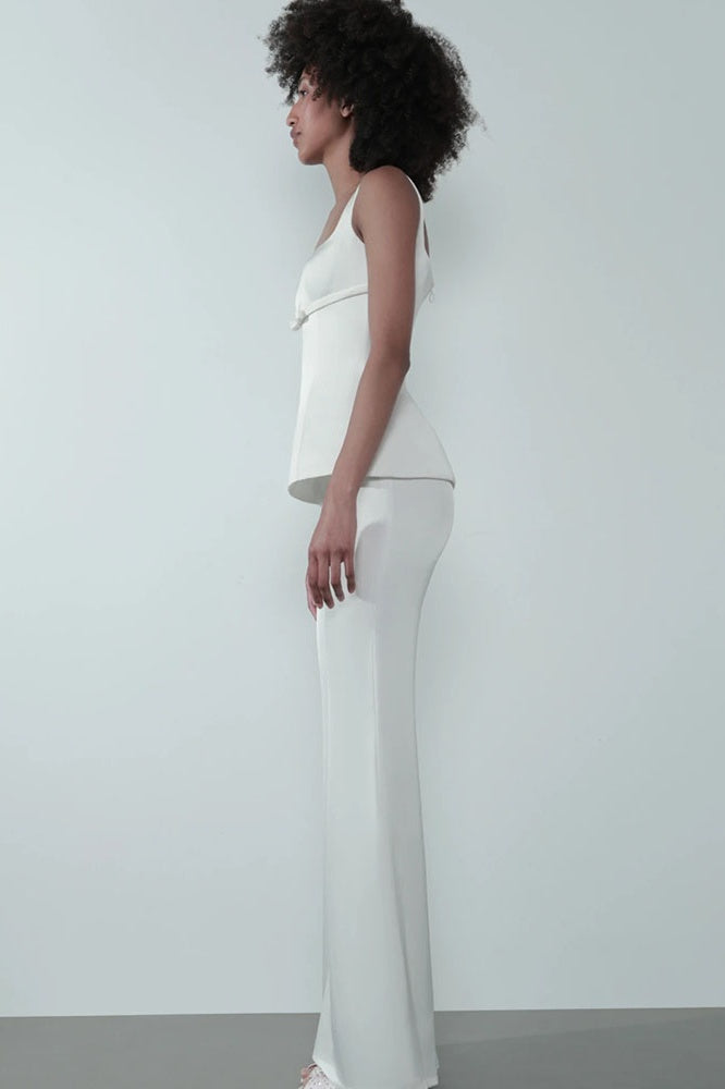 Set ng Puting Peplum na Malapad ang Pantalon