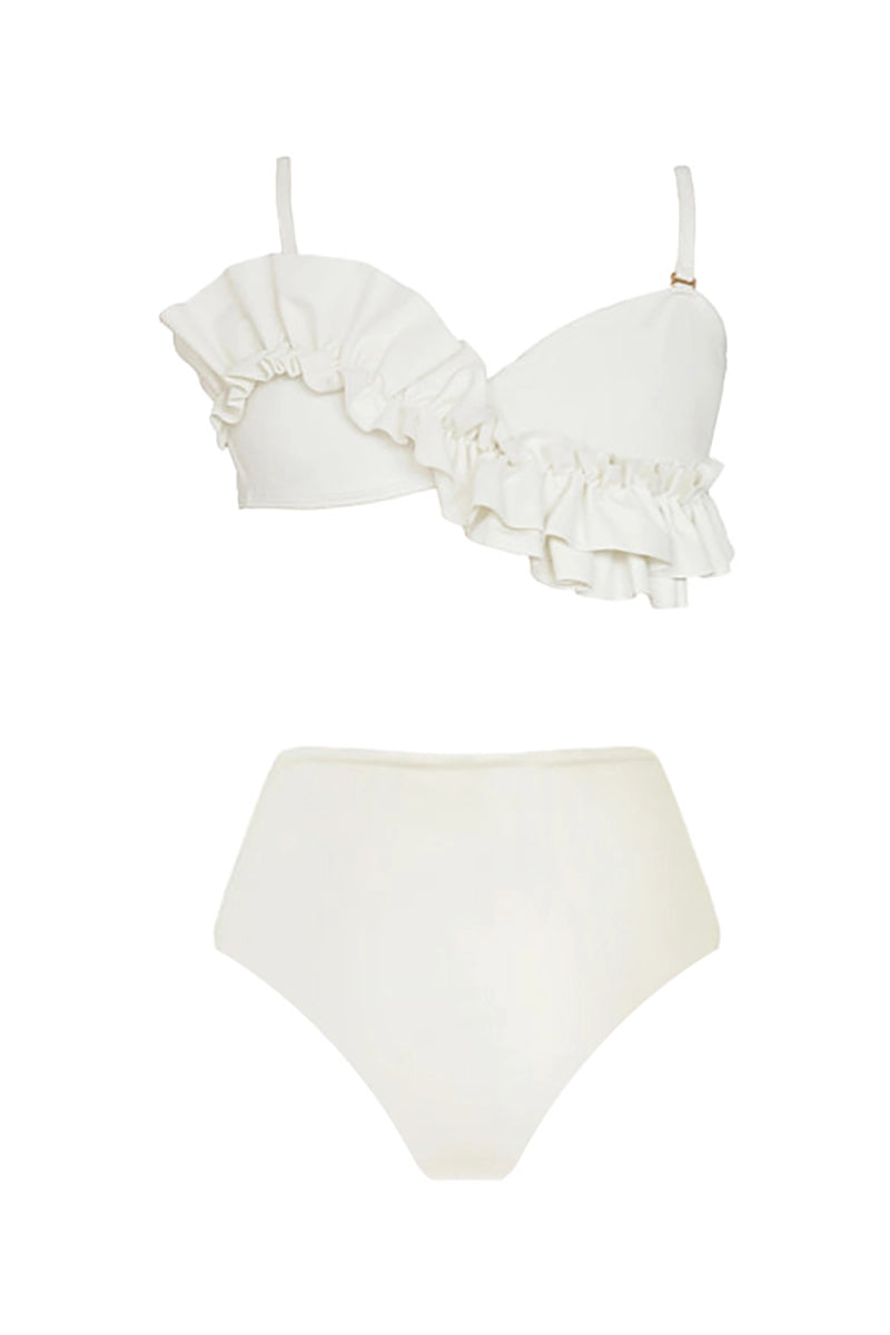 French Ruffle Solid Color Bikini Set