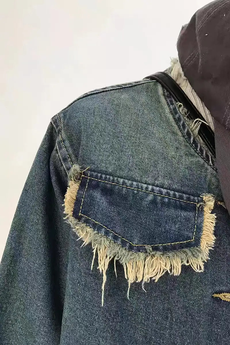 Vintage ronde hals versleten denim