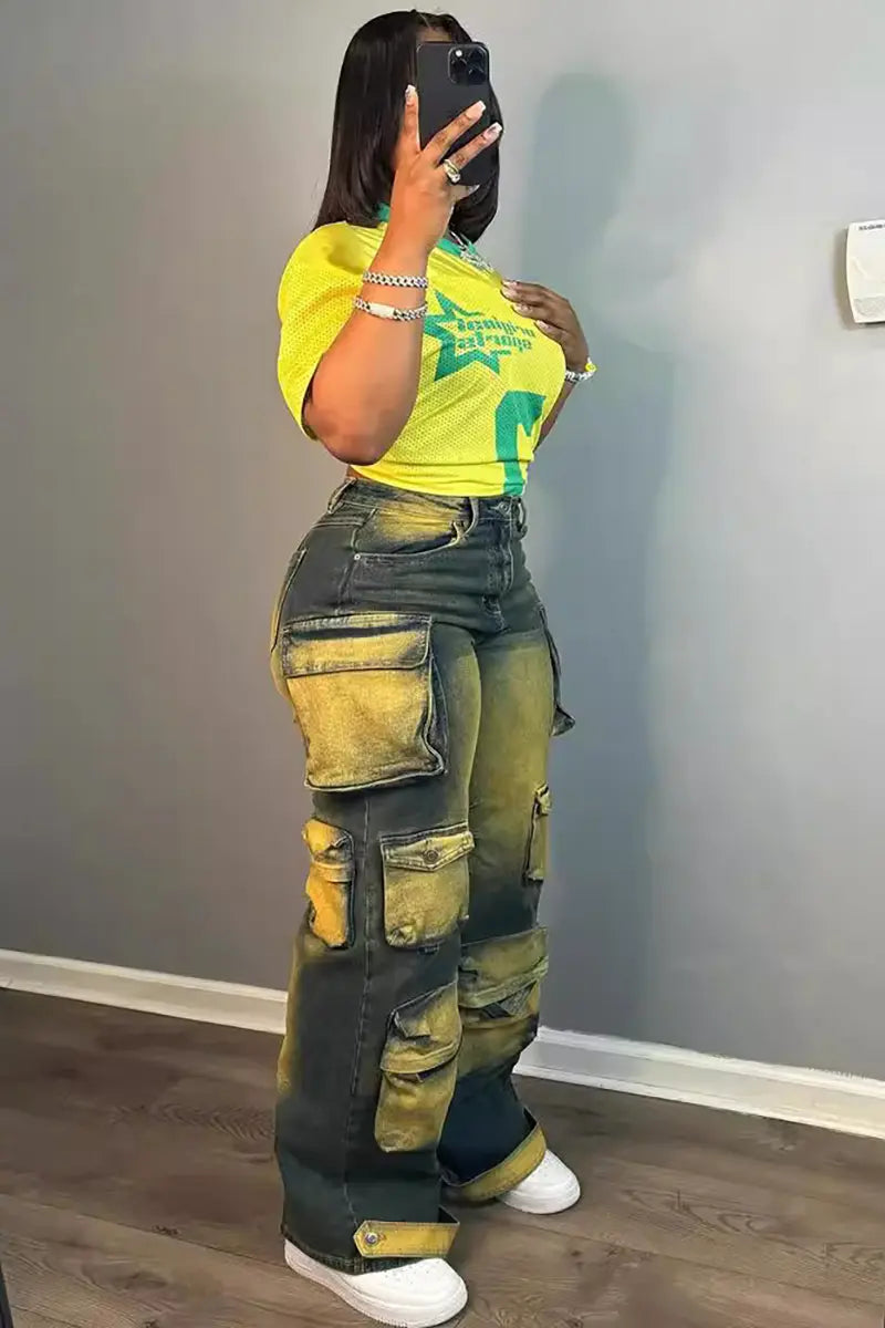 Trendy high-waisted cargobroek