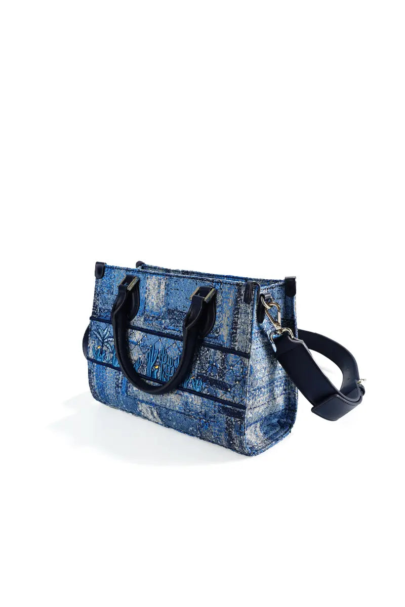 Deep Blue Structured Heavy-Stitch Tote Bag