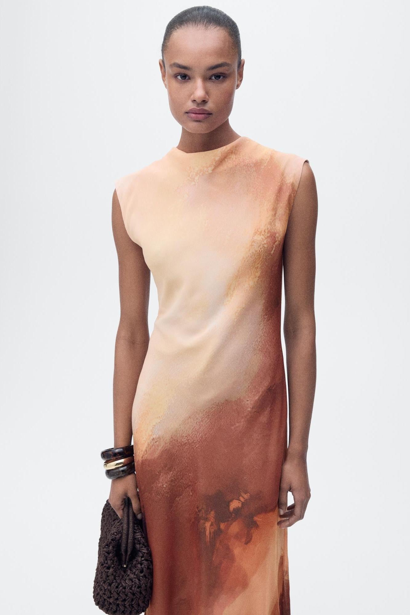 Ink Painting Orange Midi Dresses