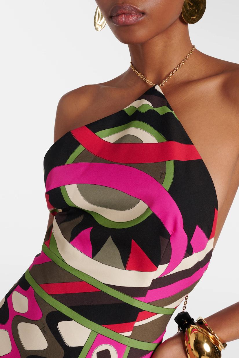 Fish Scale Print With Metal Chain Maxi Dress