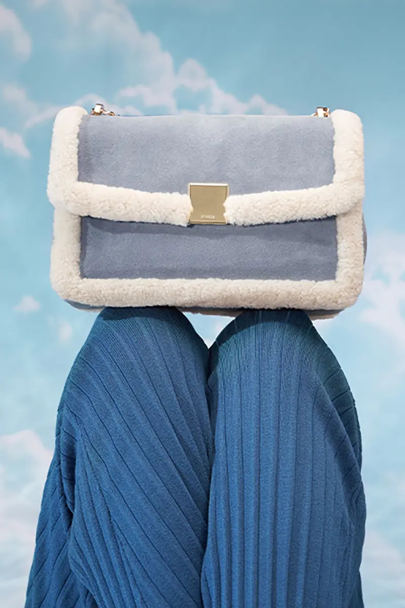 Vintage Shearling Leather Shoulder Crossbody Bag