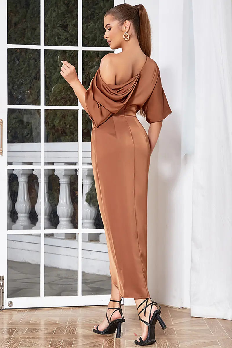Asymmetrical Ruched Front Slit Dress