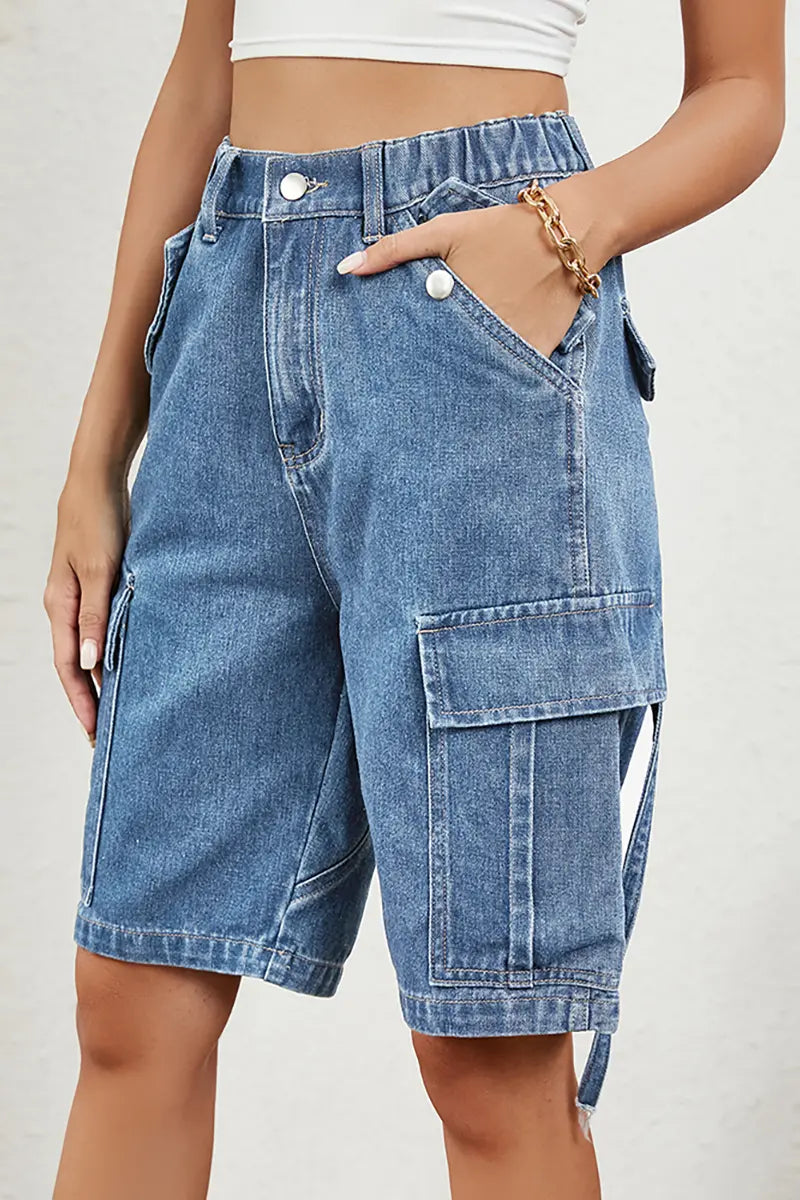 Gewassen denim cargoshorts