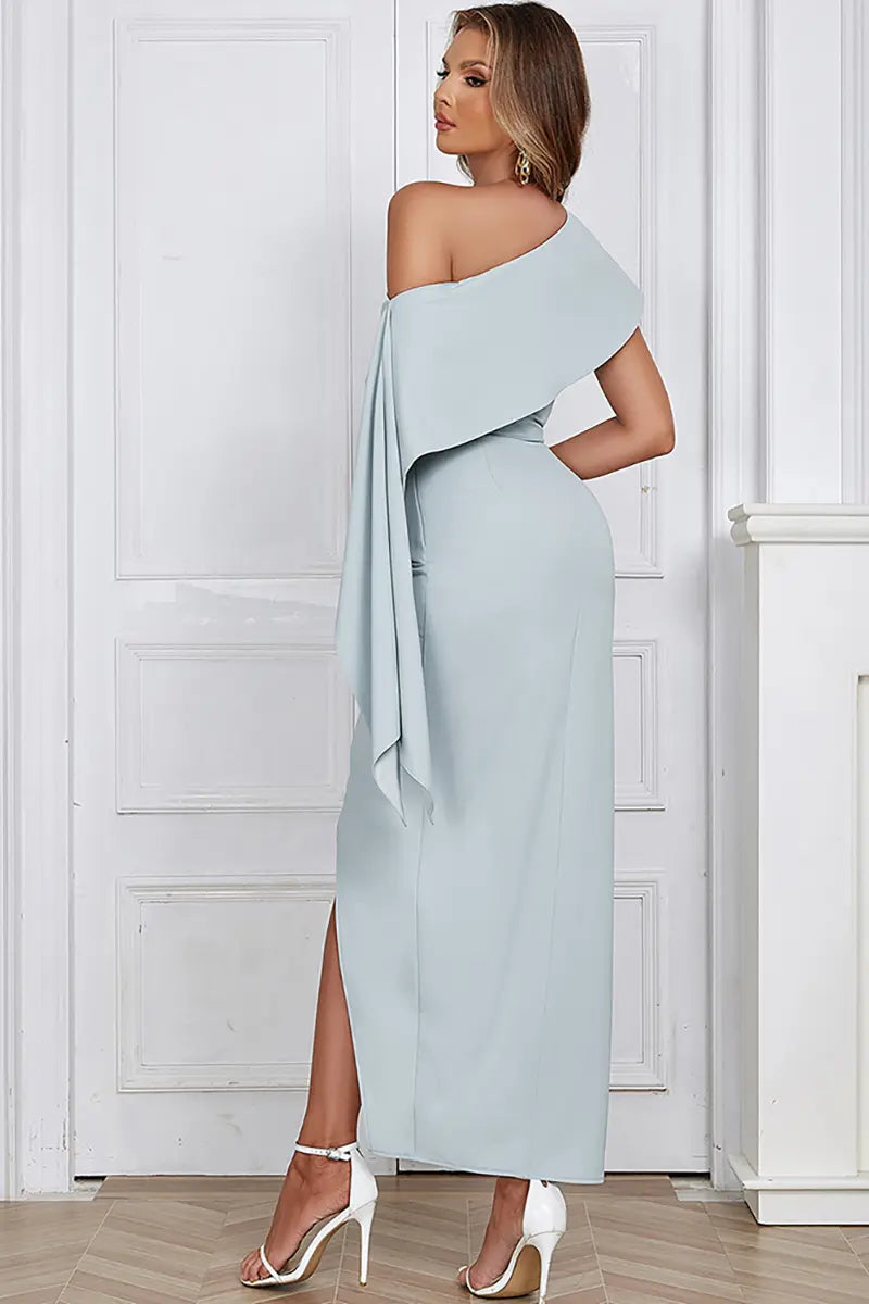 Chic Asymmetrical Shoulder Long Dress