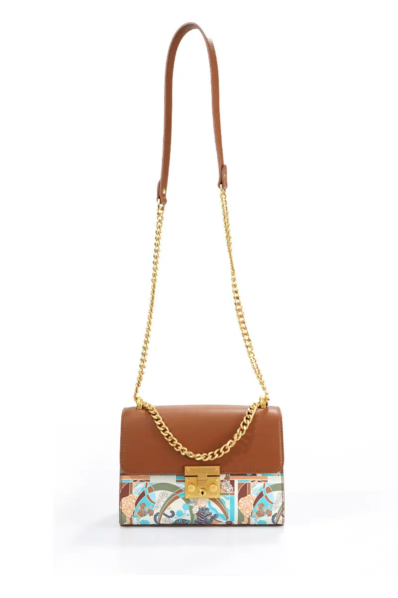 Unique Pattern Brown Top Handle Shoulder Bag