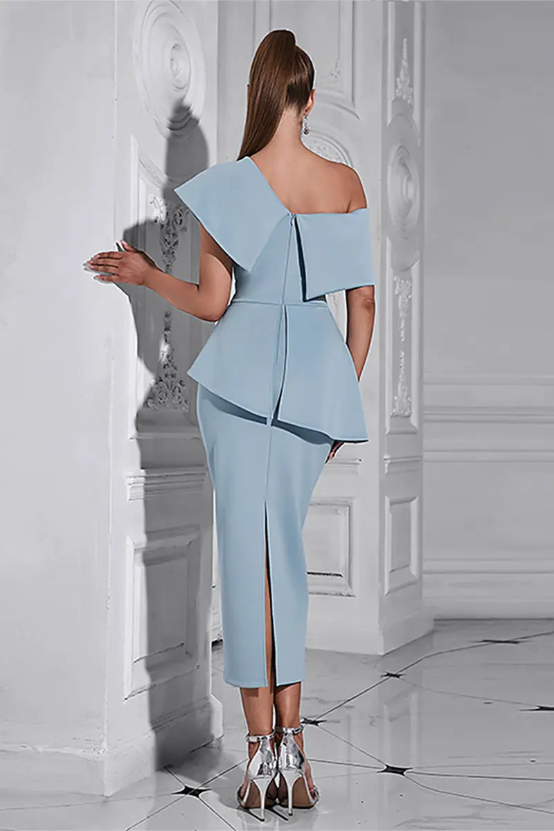 Blue Ruffled Off-Shoulder Dress