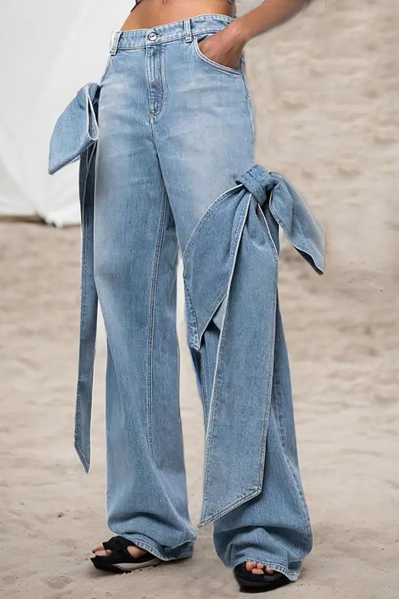 Gewassen denim met hoge taille