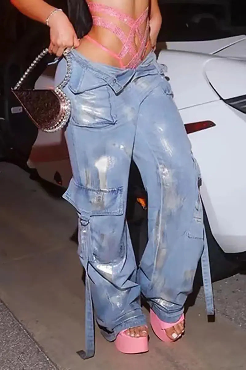 Zilveren Print Jeans