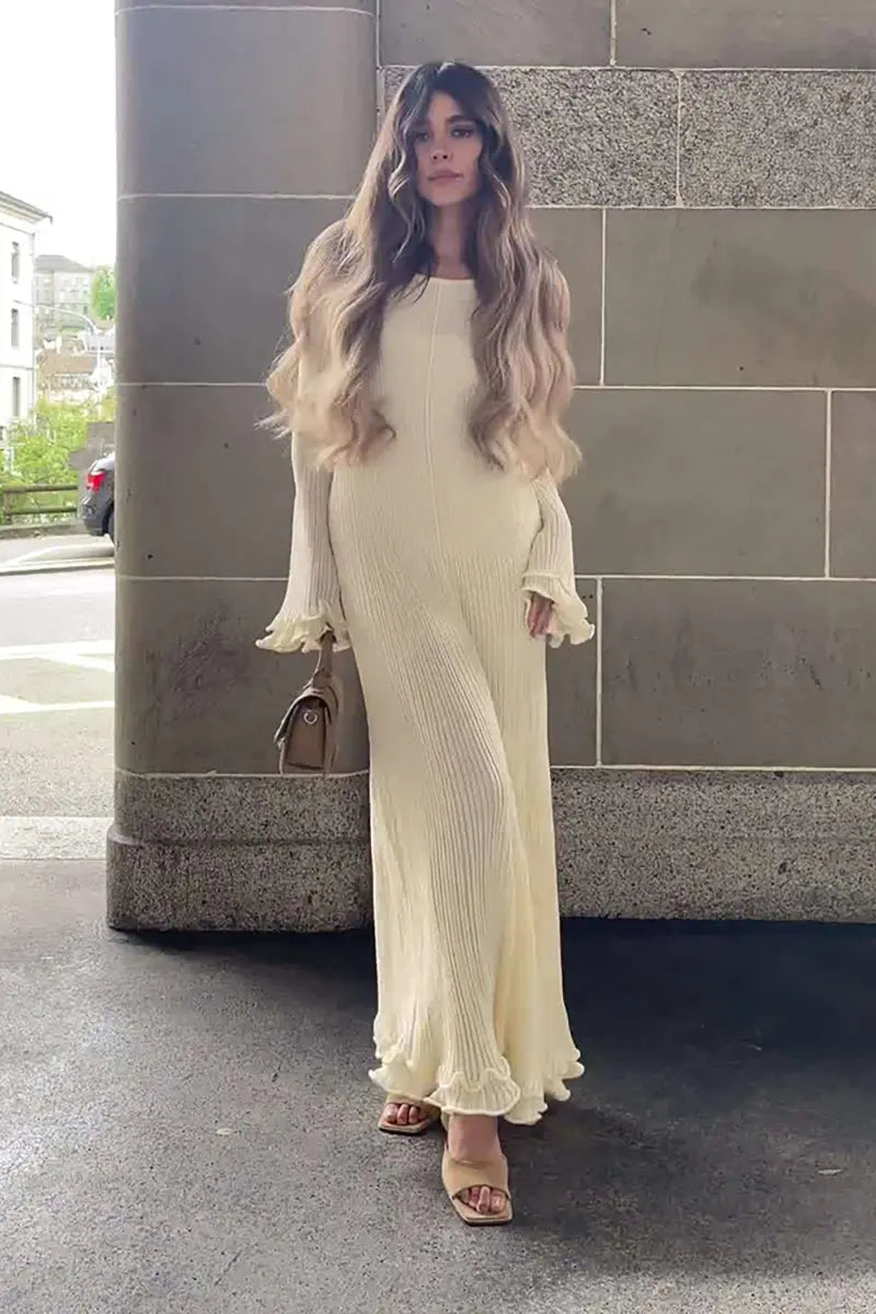 Bell-Sleeve Knit Long Dress