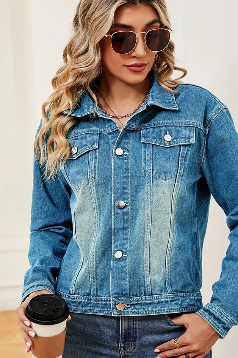 Gewassen denim jack met lange mouwen