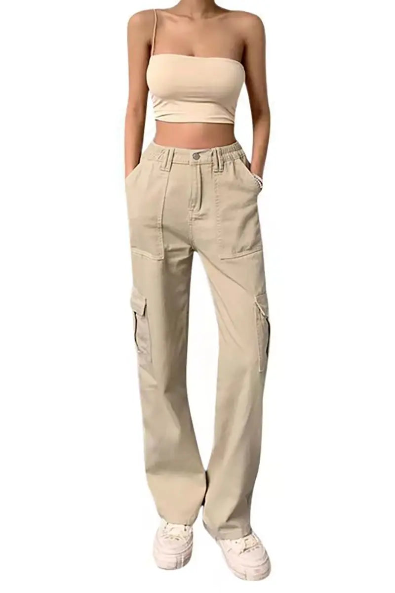 High-Waist Slim Cargo Pants