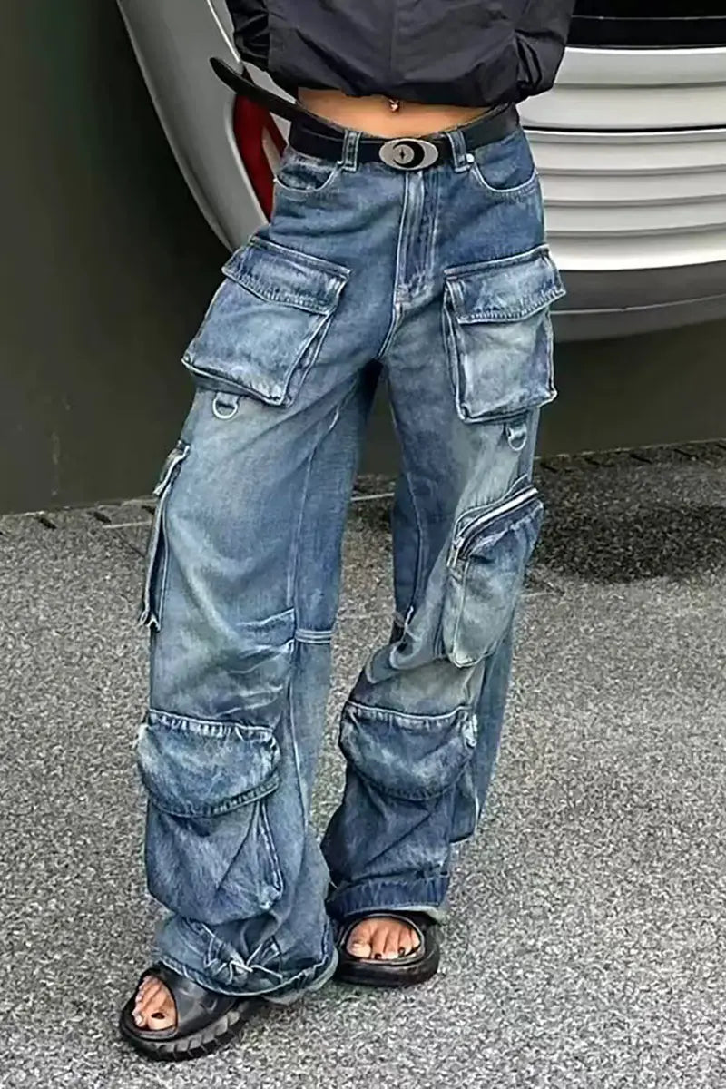 Vintage denim werkbroek met meerdere zakken