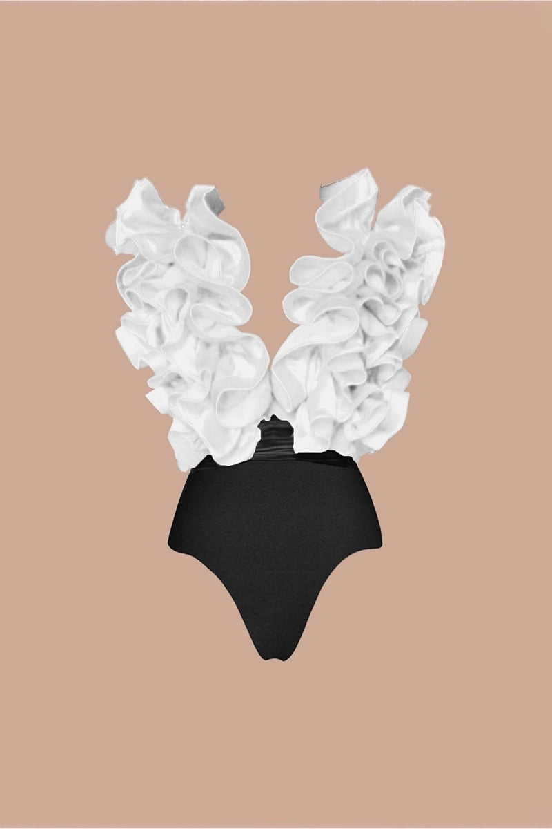 Ruffled V-Neck Mixed Colors Swimsuit Set