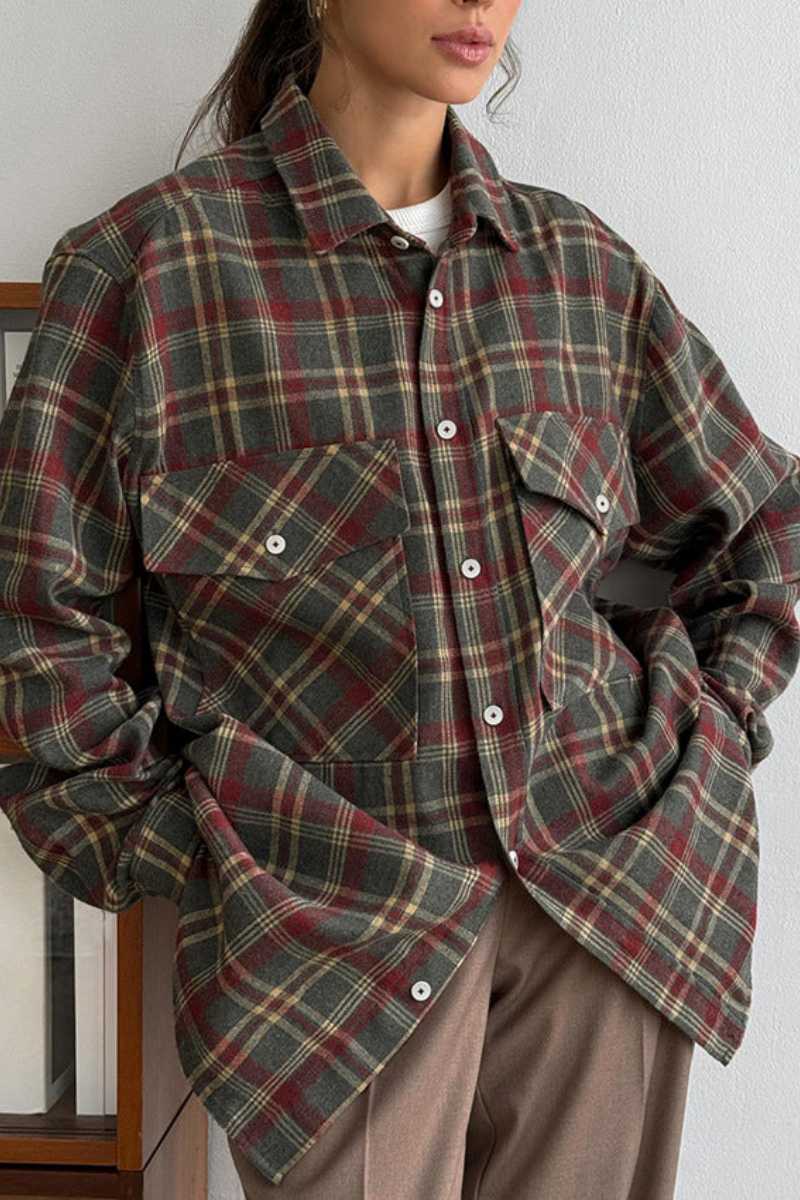 Vintage losse casual geruite blouse