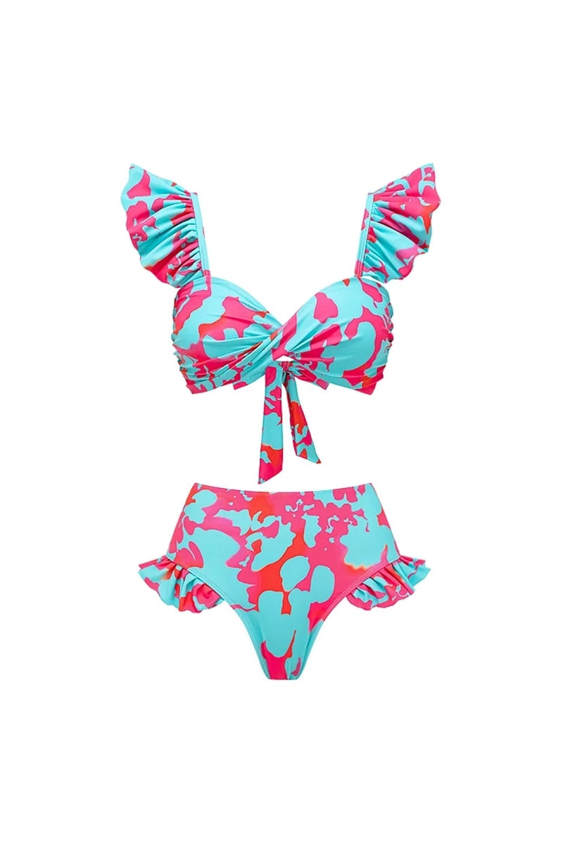 Ruffle Bloemen Hoge Taille Bikini Set