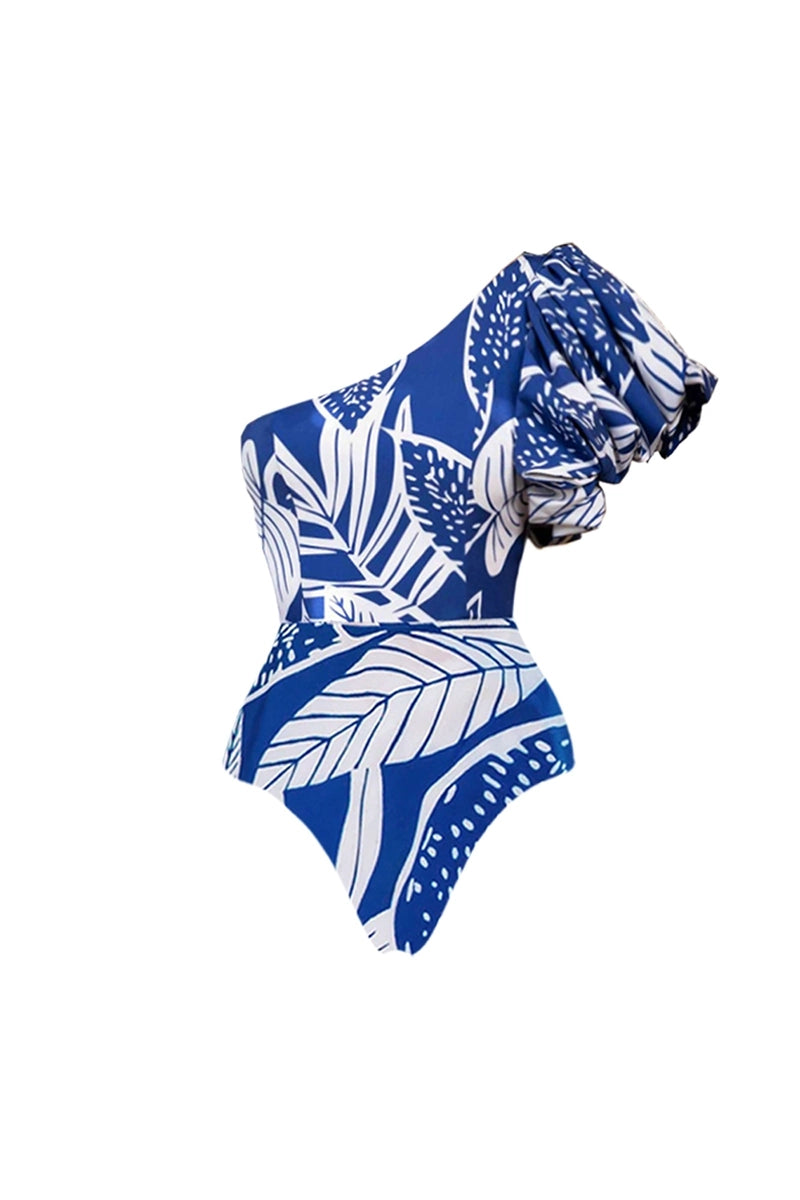 One-Shoulder Ruffle Floral Swimsuit Set