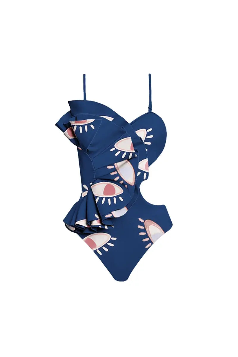 Evil Eye Ruffle Cutout Éénstuk Badpak