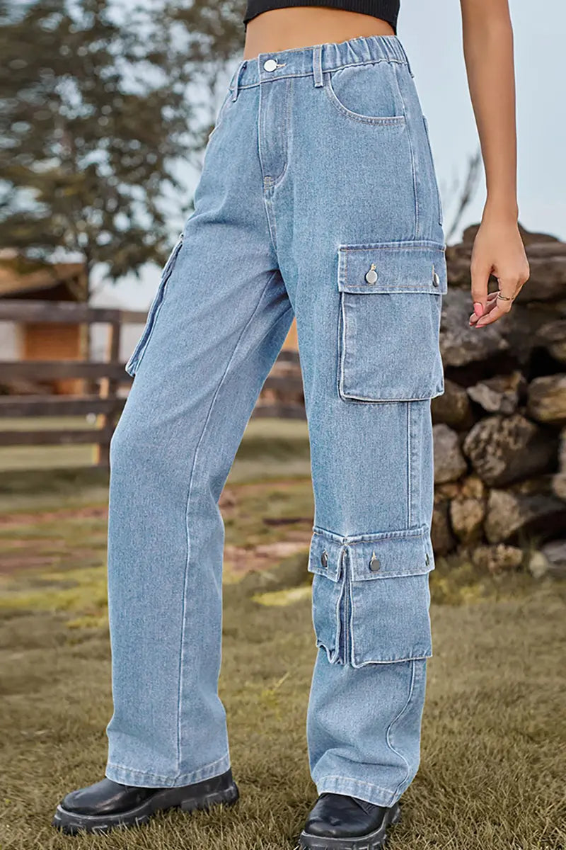 Gewassen denim broek met meerdere zakken