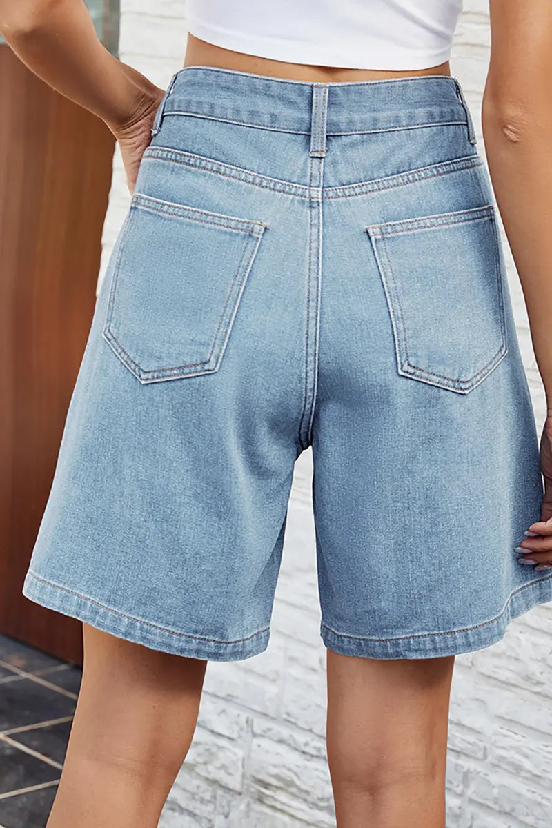 Adjustable Waist Denim Bermuda Shorts