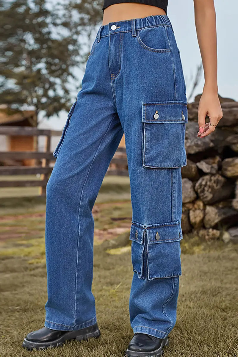 Gewassen denim broek met meerdere zakken