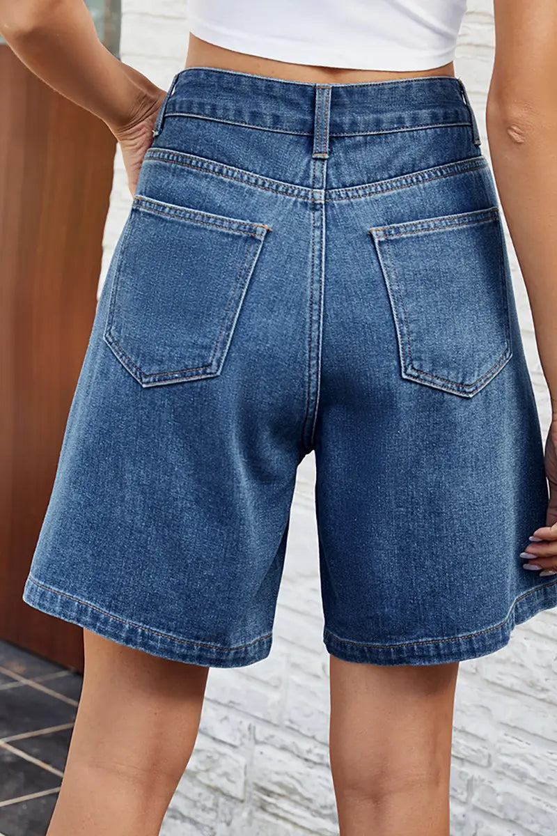 Adjustable Waist Denim Bermuda Shorts