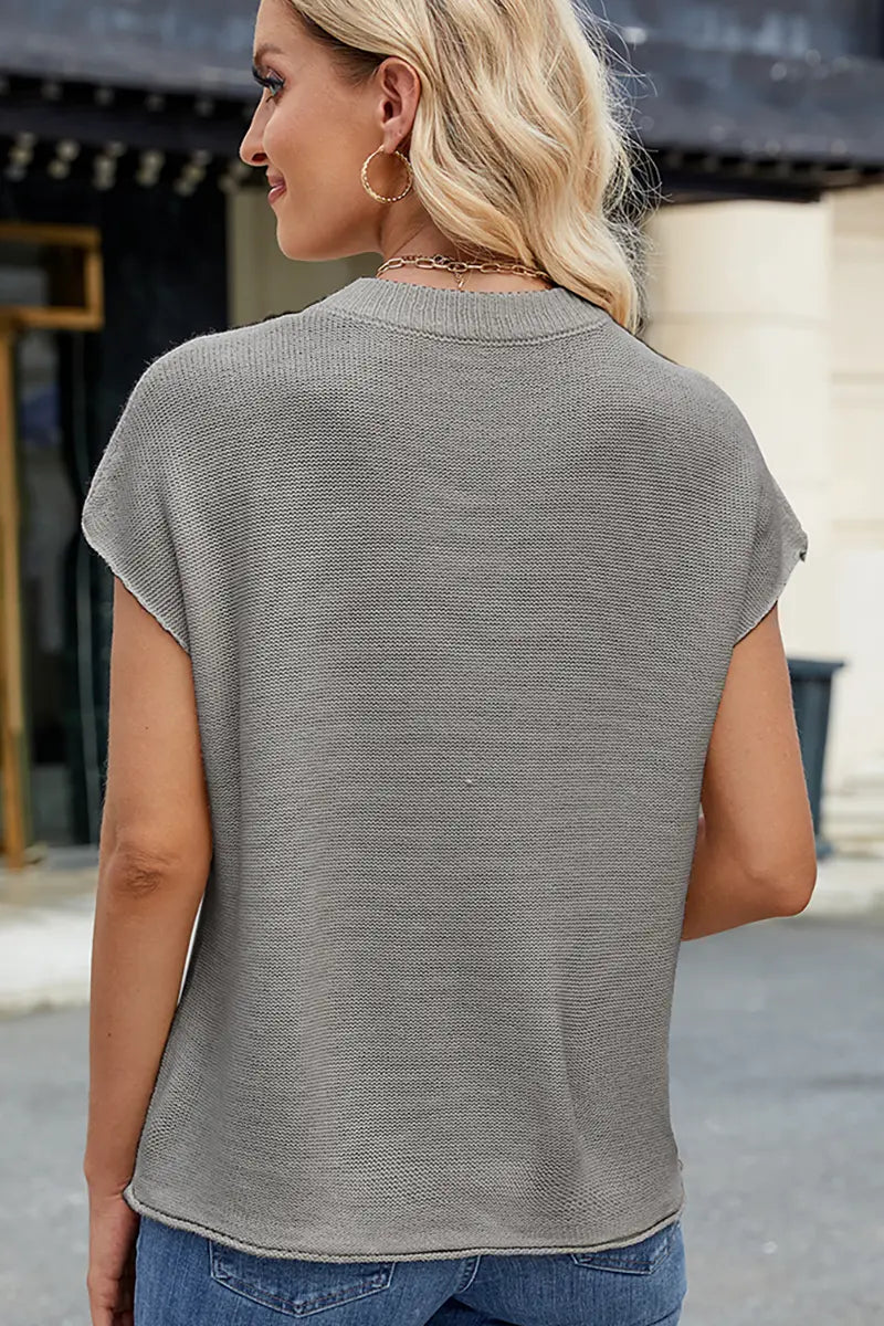 Ronde hals korte mouw gebreide sweater-vest