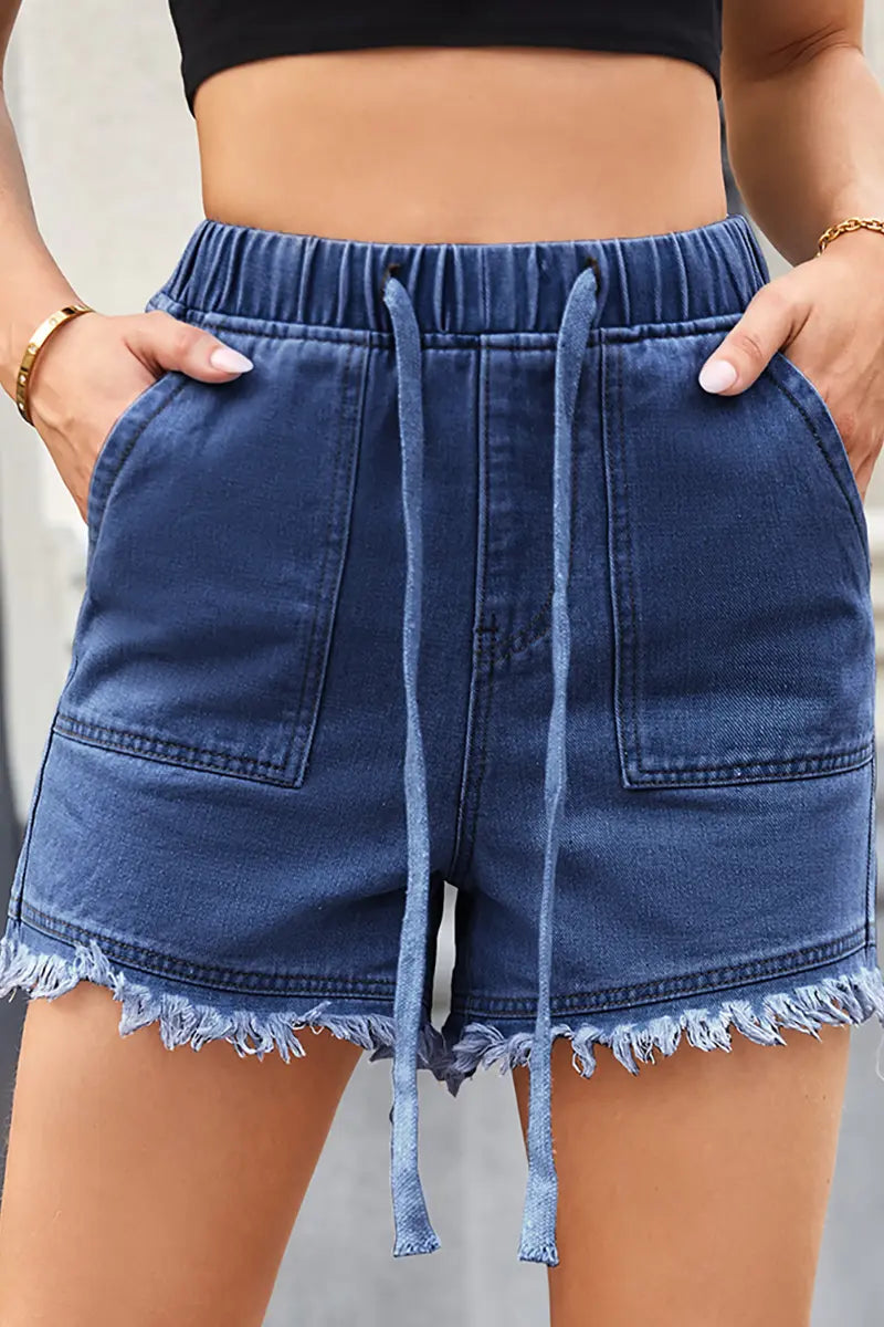 High-Waisted Drawstring Denim Shorts