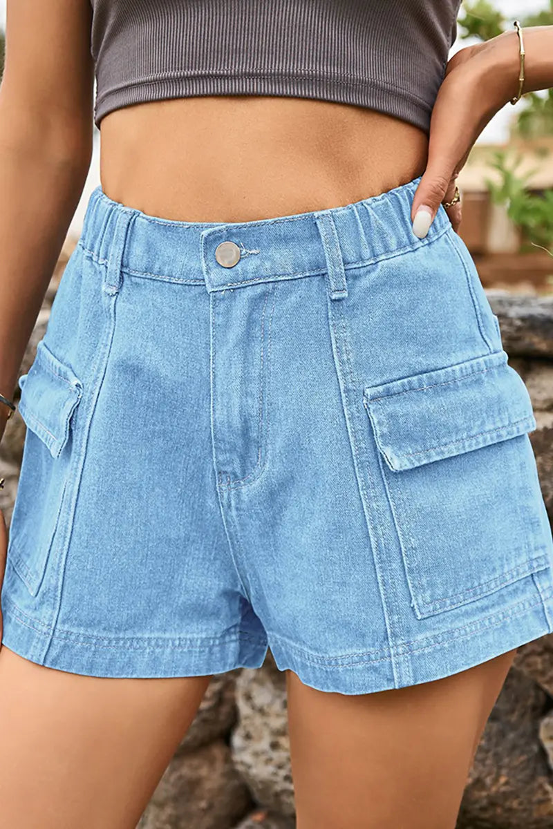 American-Style Denim Cargo Shorts